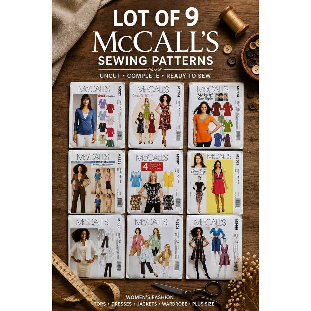Lot of 9 Uncut McCall's Sewing Patterns Women's Tops Dresses Wardrobe Size Mix